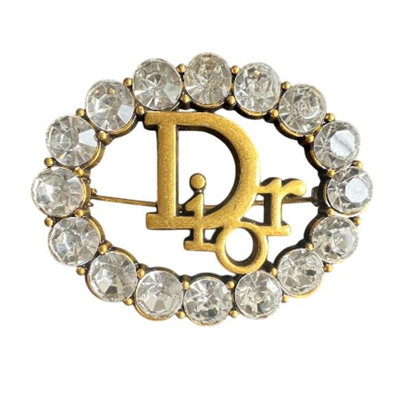 Dior Jewelry - Christian Dior Gold Oval Crystal "Dior" Signature Brooch (CDXX013)